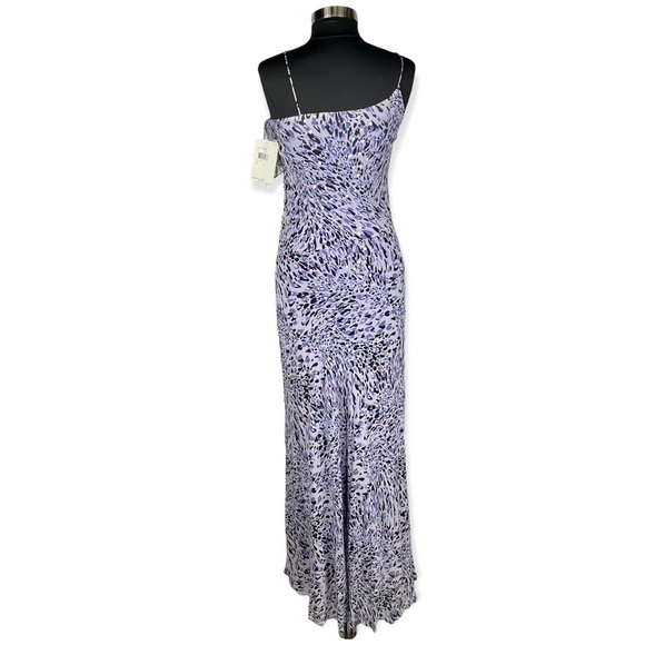 NICOLE MILLER 100% SILK ABSTRACT LEOPARD SEQUIN RUFFLE SPAGHETTI STRAP GOWN - Picture 7 of 17